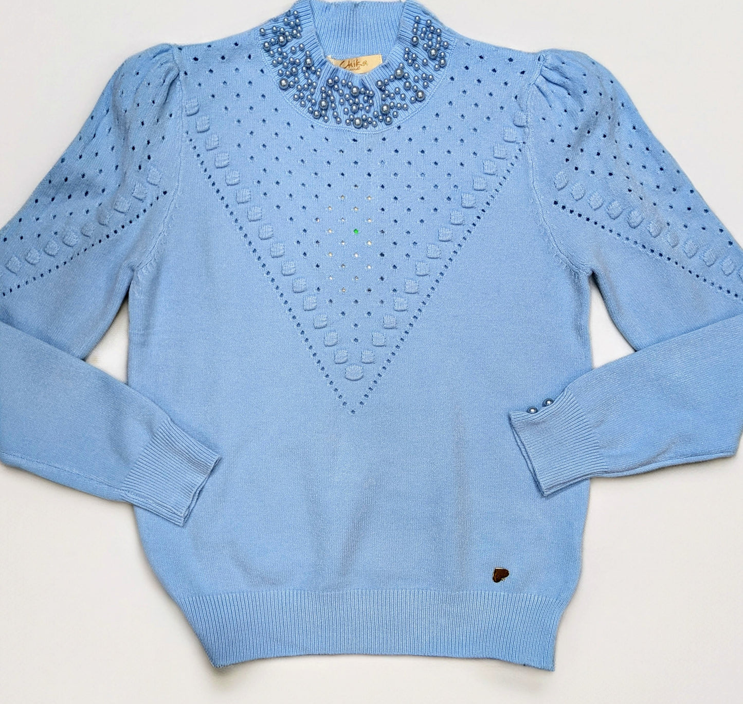 Maglia donna lana traforata con perle taglia unica STORE 55