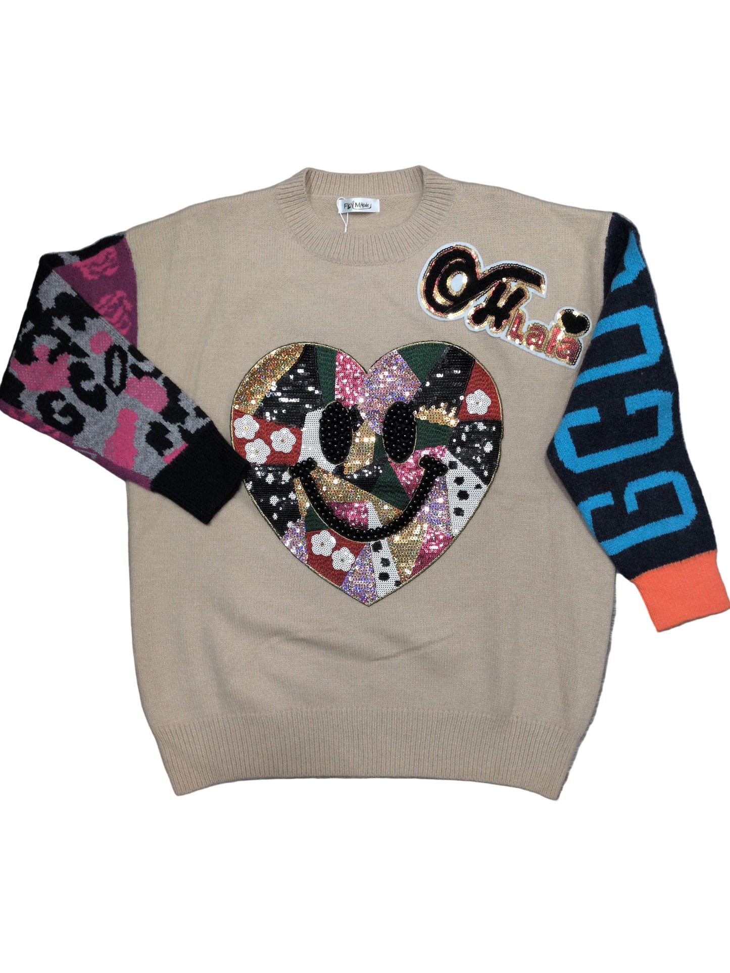Maglia donna oversize lana con applicazioni e manica contrasto STORE 55