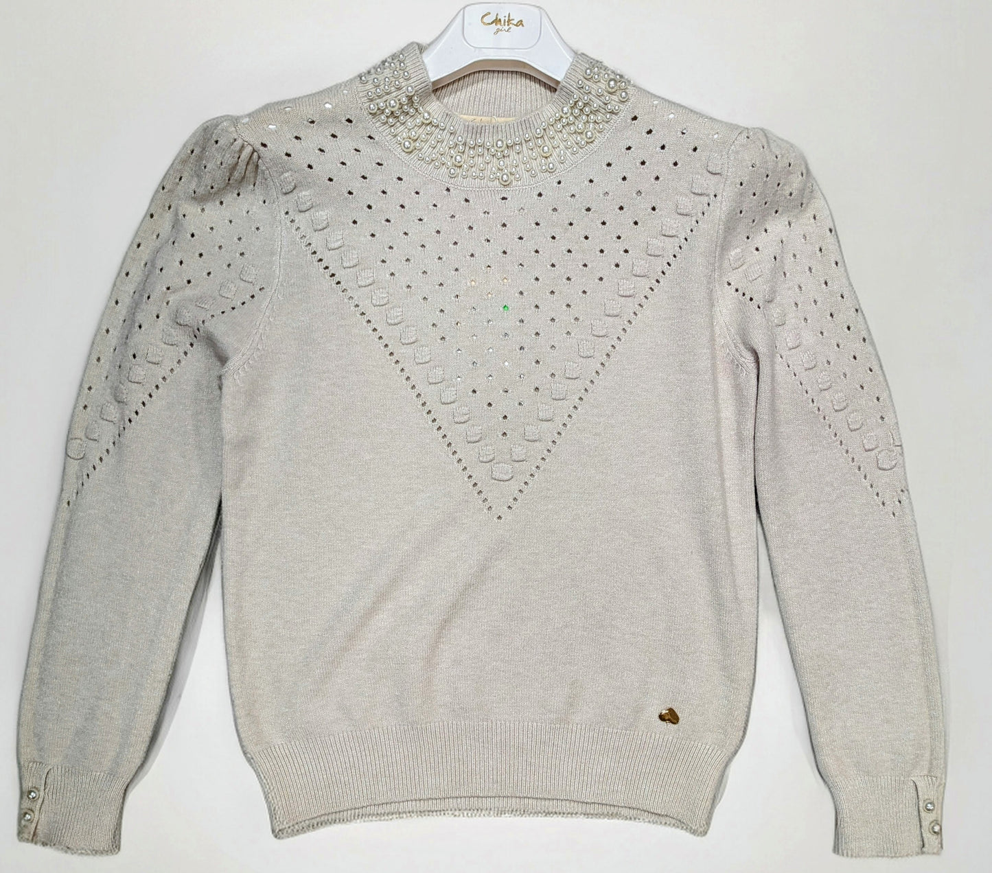 Maglia donna lana traforata con perle taglia unica STORE 55