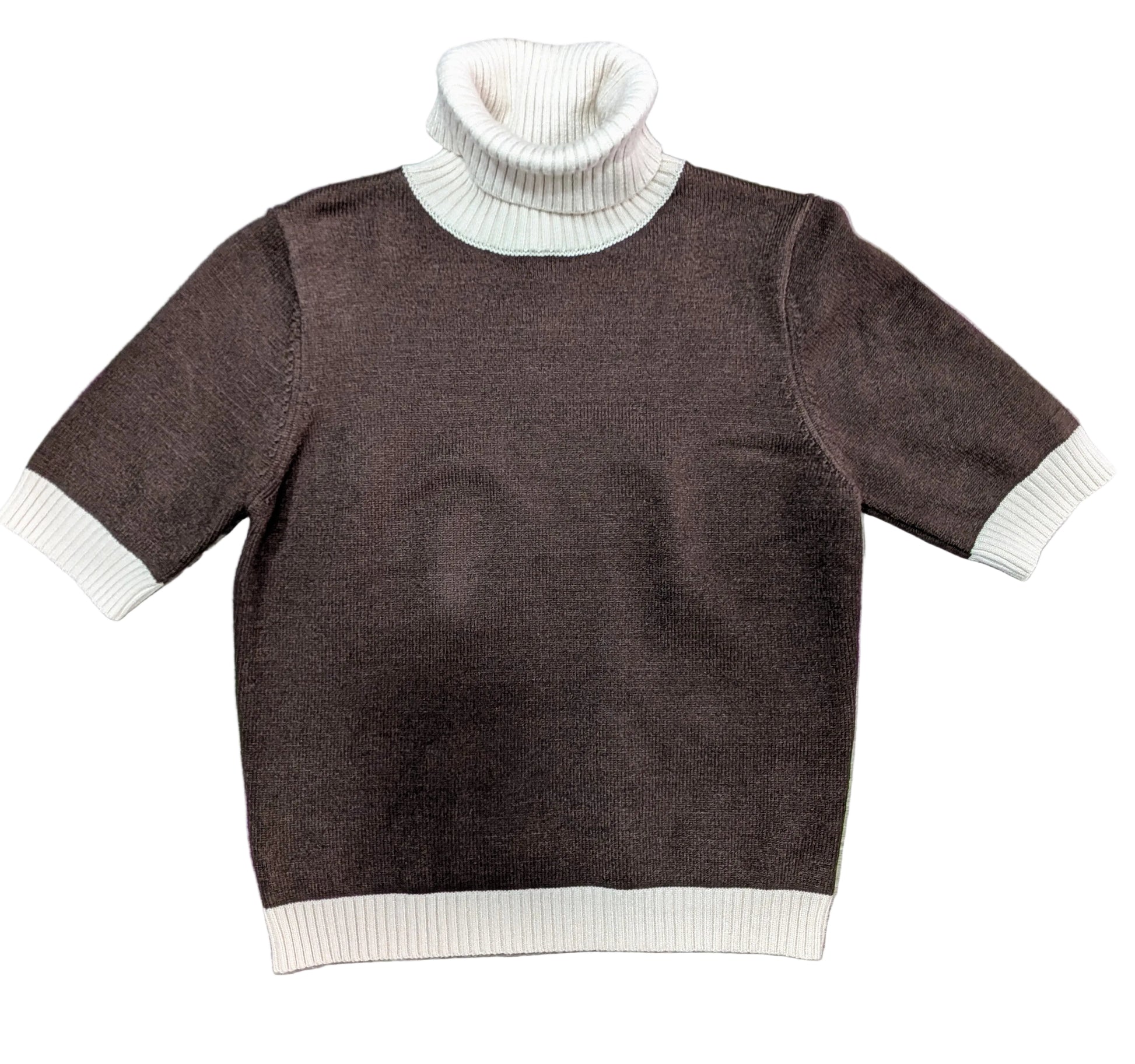Maglia donna lana collo alto mezza manica bicolore STORE 55