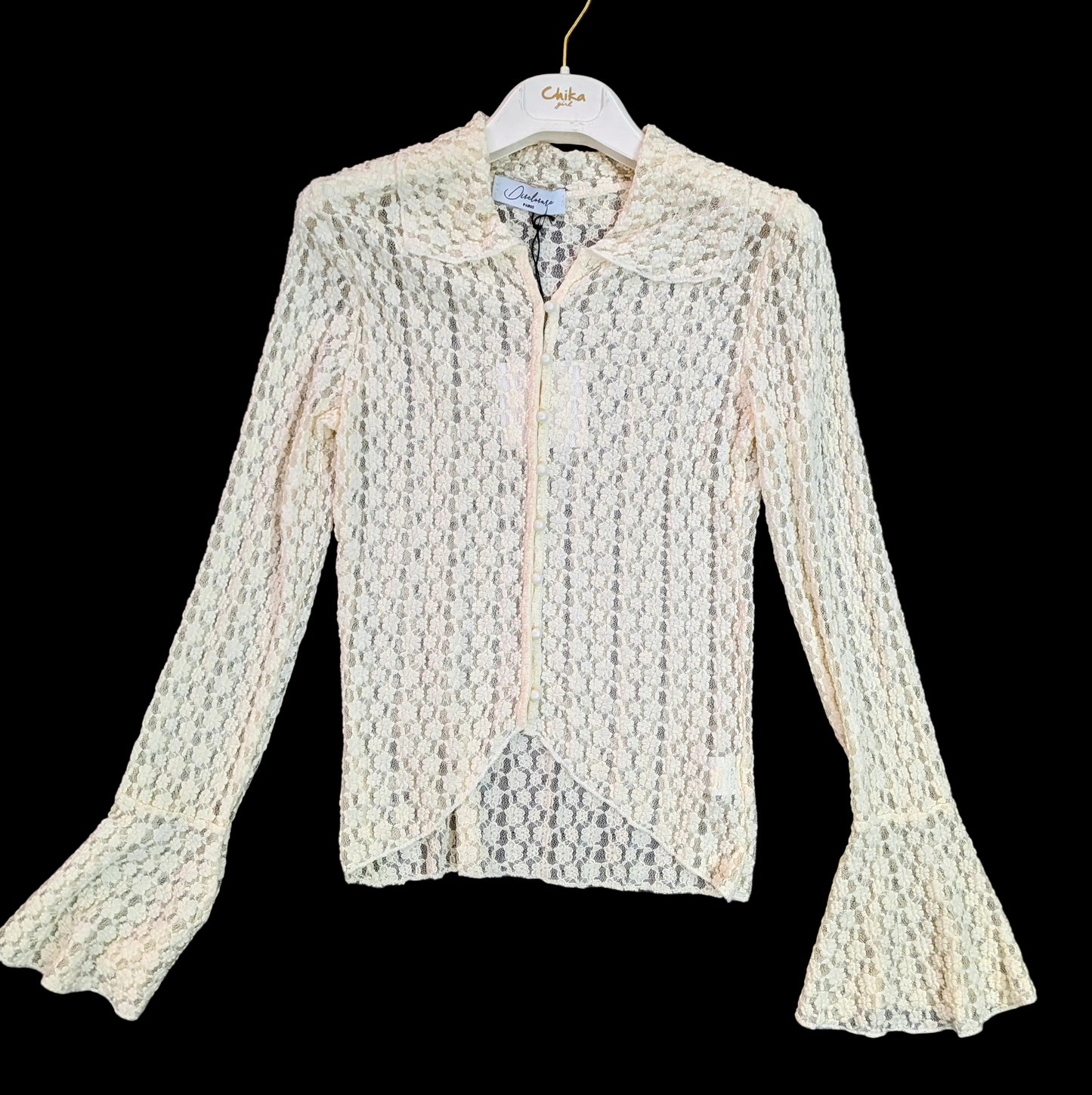 Camicia donna pizzo manica trombetta elegante STORE 55
