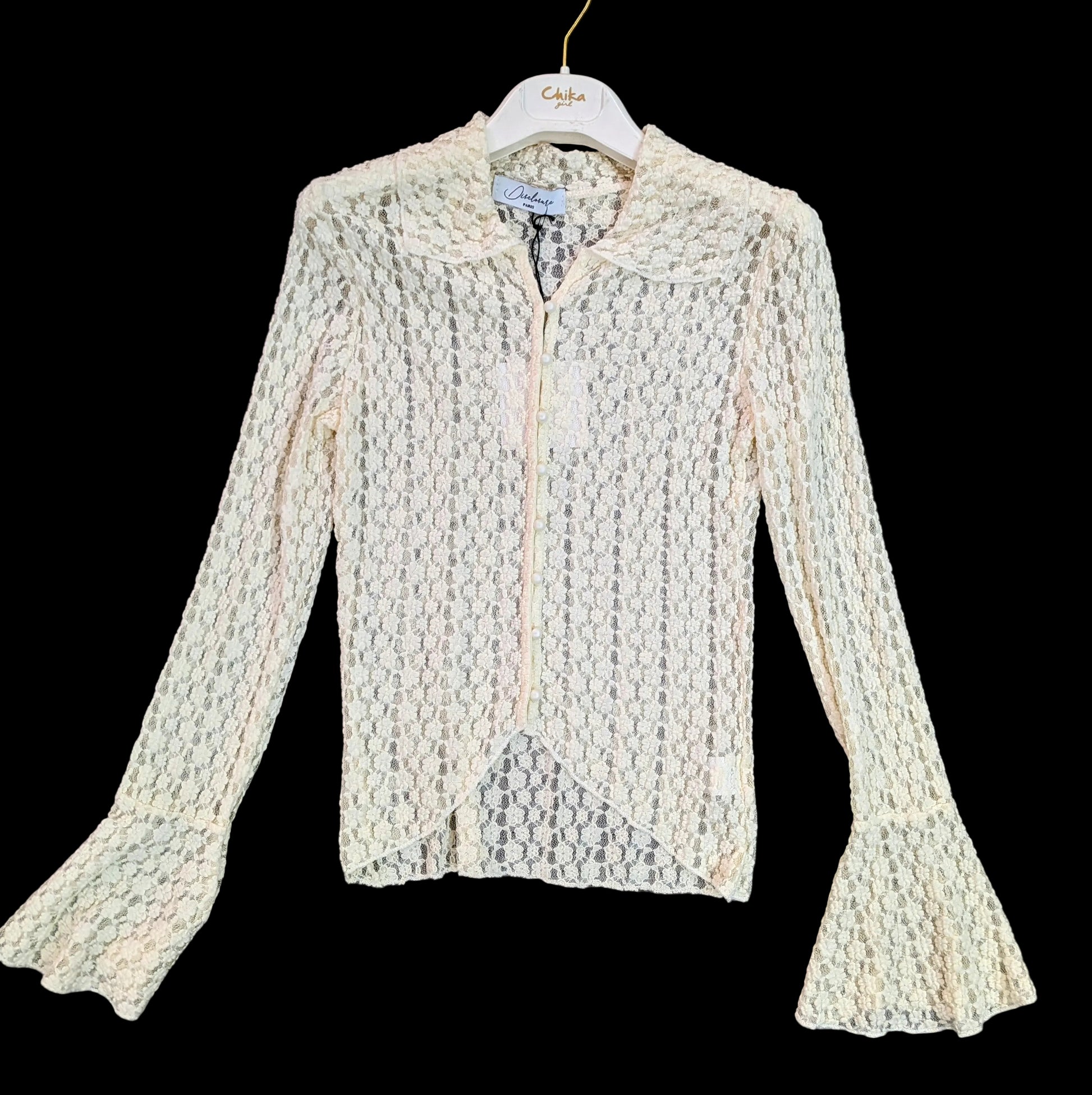 Camicia donna pizzo manica trombetta elegante STORE 55