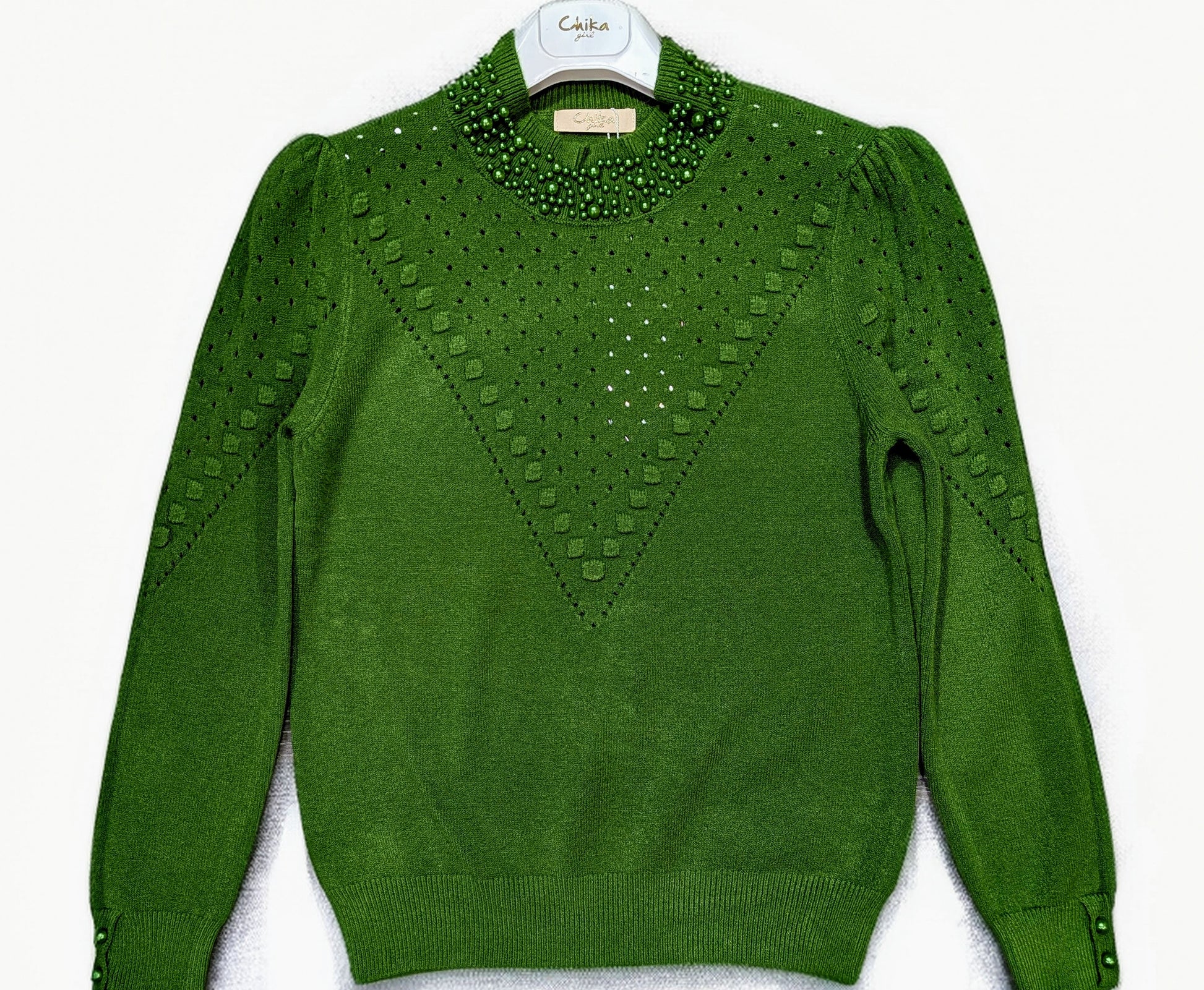 Maglia donna lana traforata con perle taglia unica STORE 55