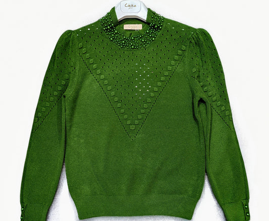 Maglia donna lana traforata con perle taglia unica STORE 55