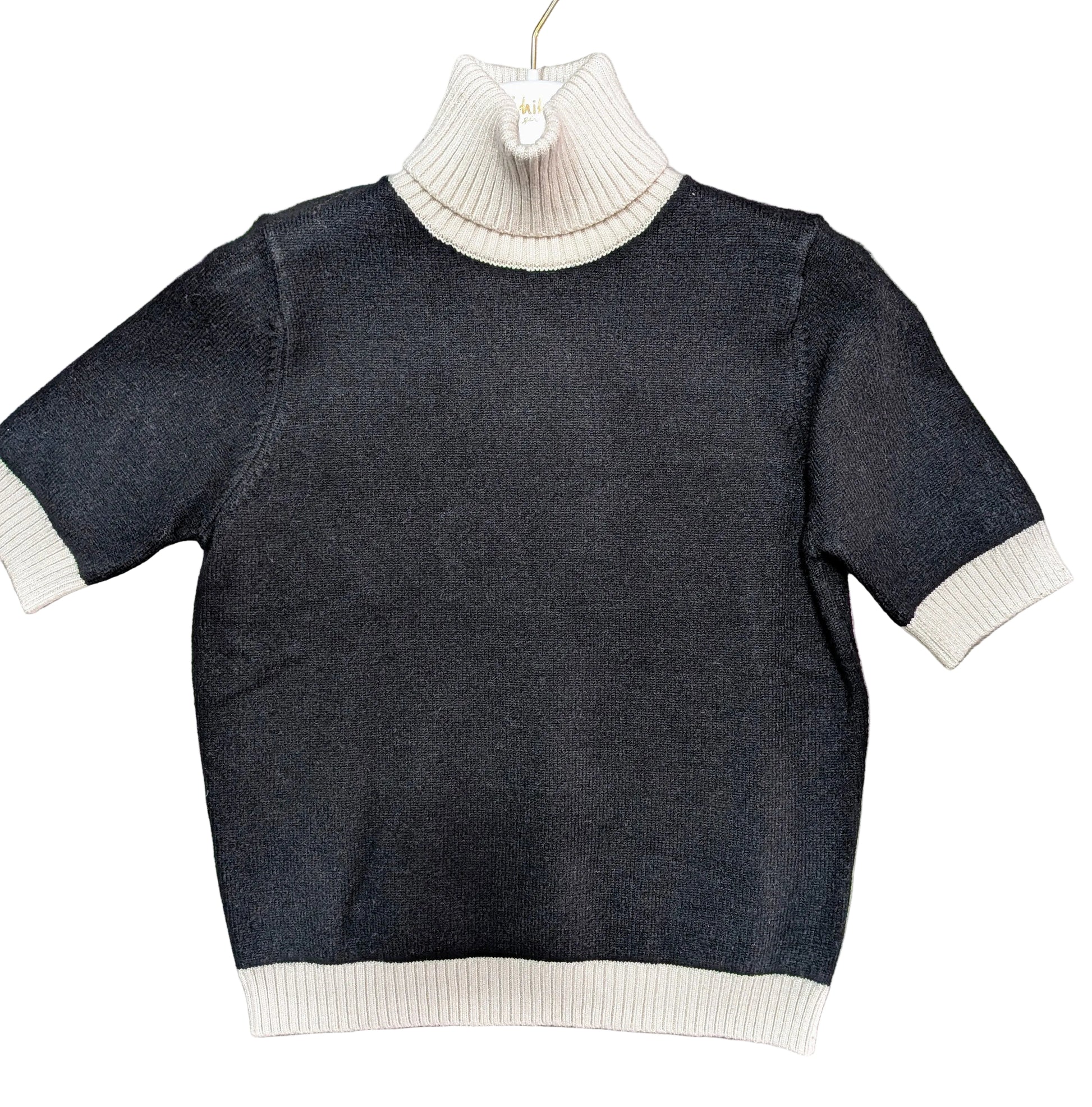 Maglia donna lana collo alto mezza manica bicolore STORE 55
