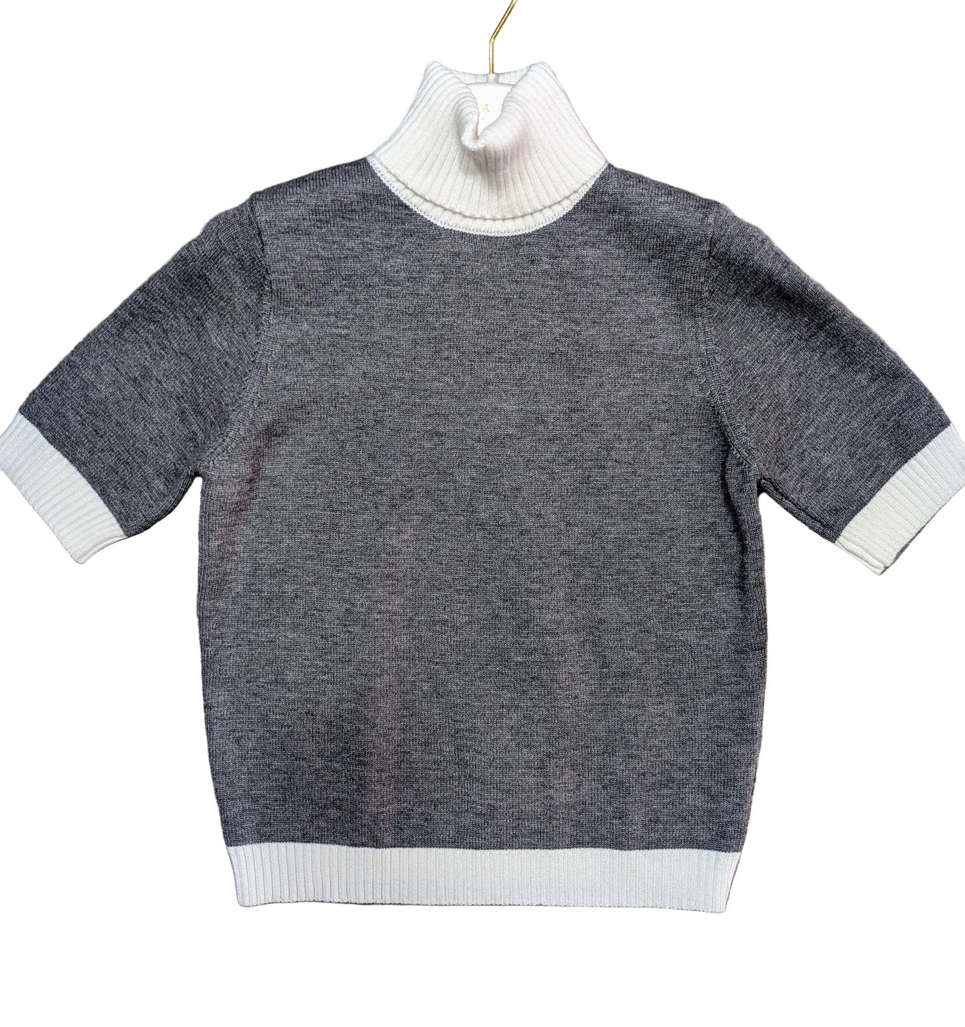 Maglia donna lana collo alto mezza manica bicolore STORE 55