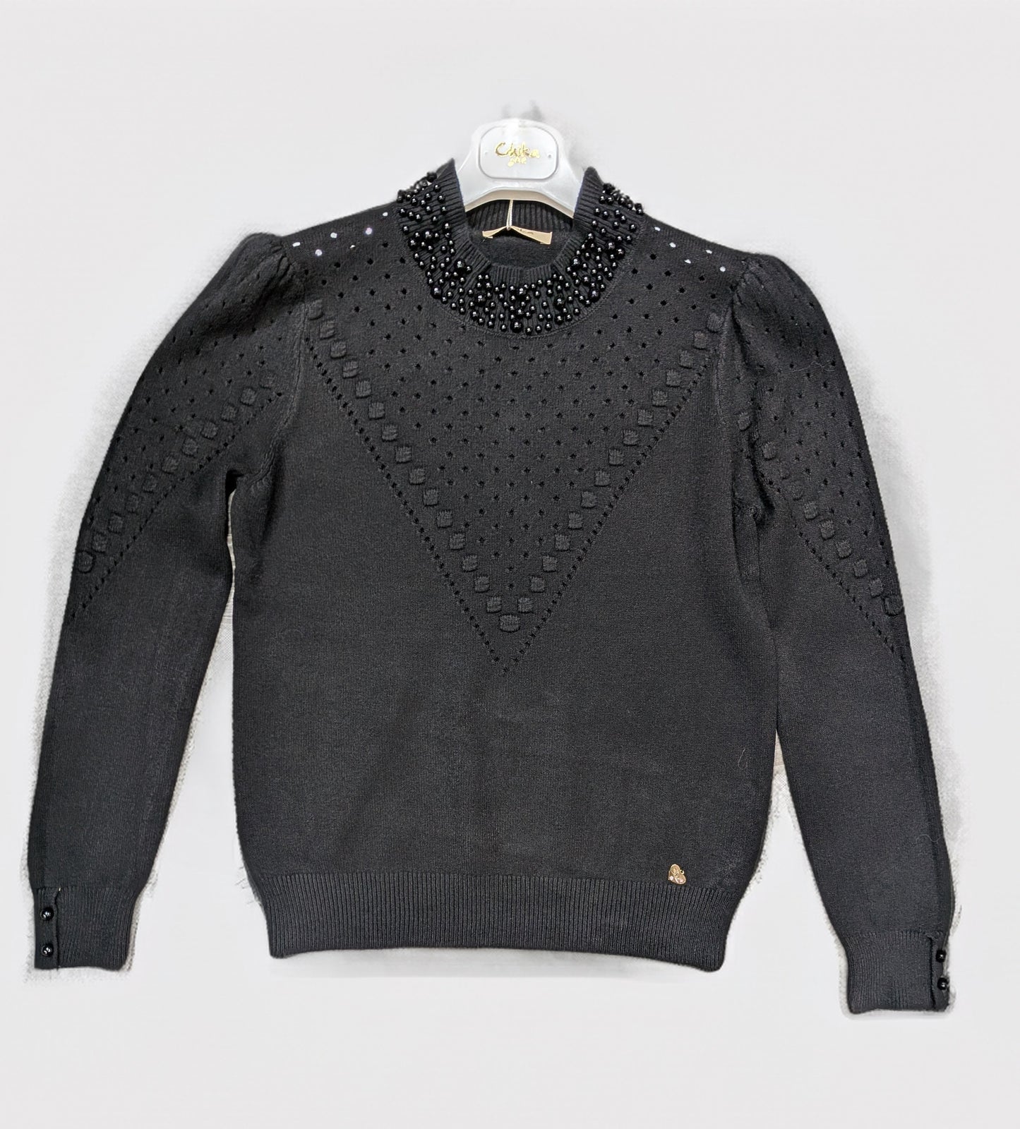 Maglia donna lana traforata con perle taglia unica STORE 55