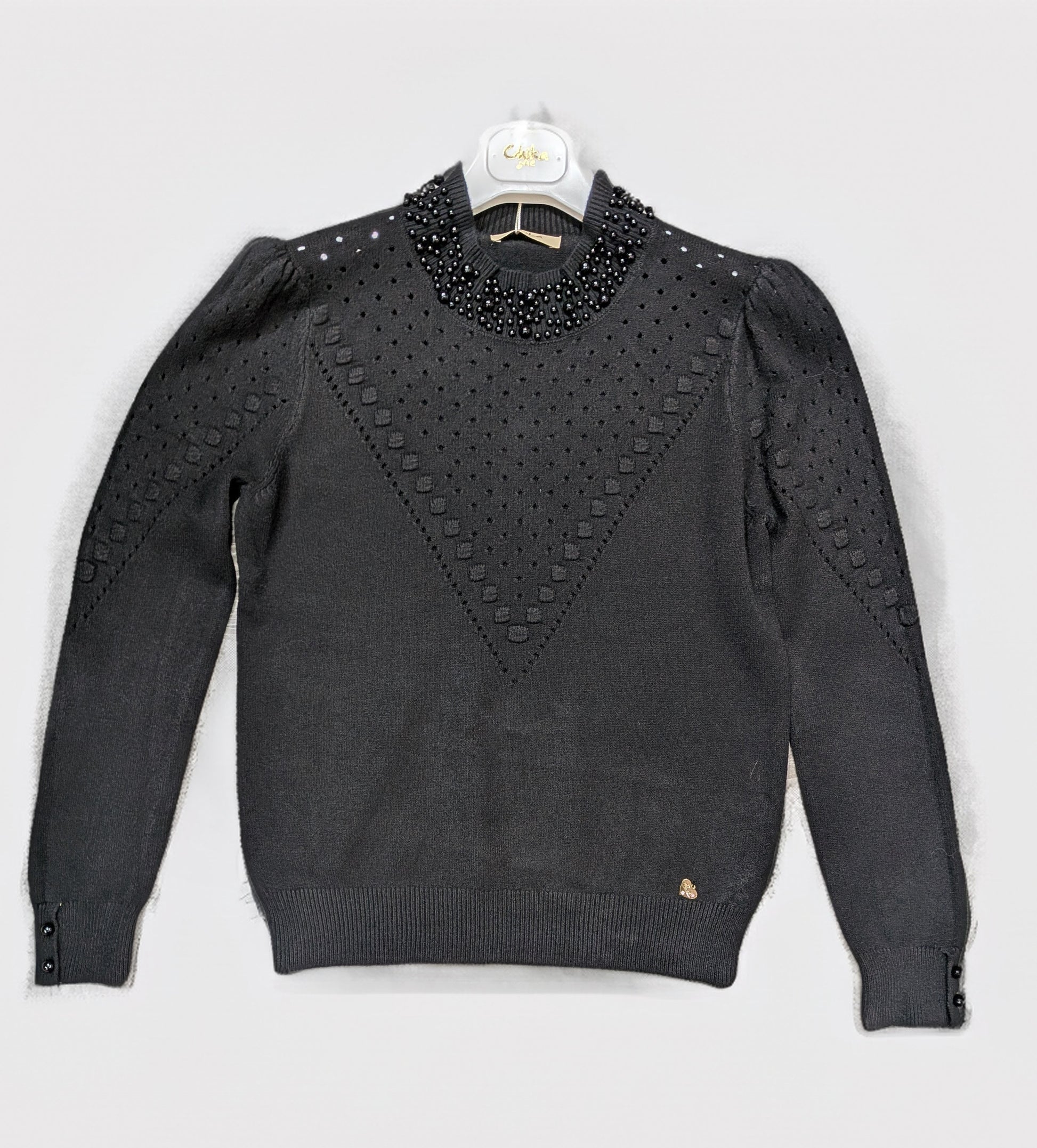 Maglia donna lana traforata con perle taglia unica STORE 55