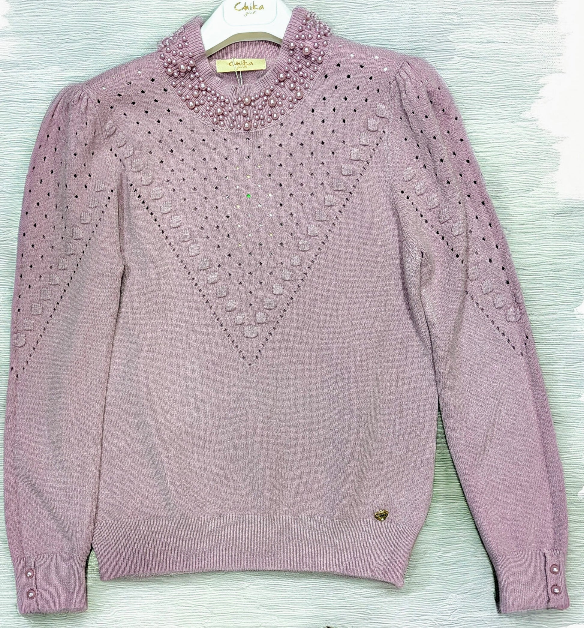 Maglia donna lana traforata con perle taglia unica STORE 55