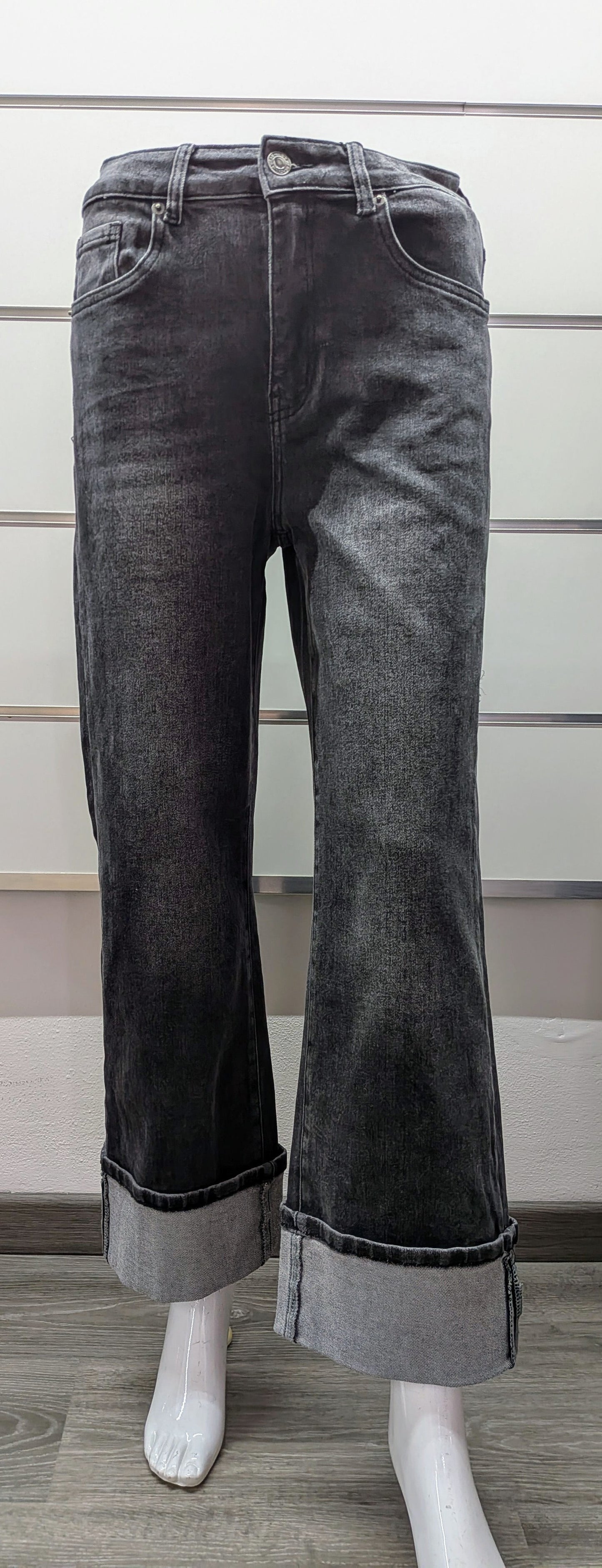 Jeans nero sabbiato con risvolto STORE 55