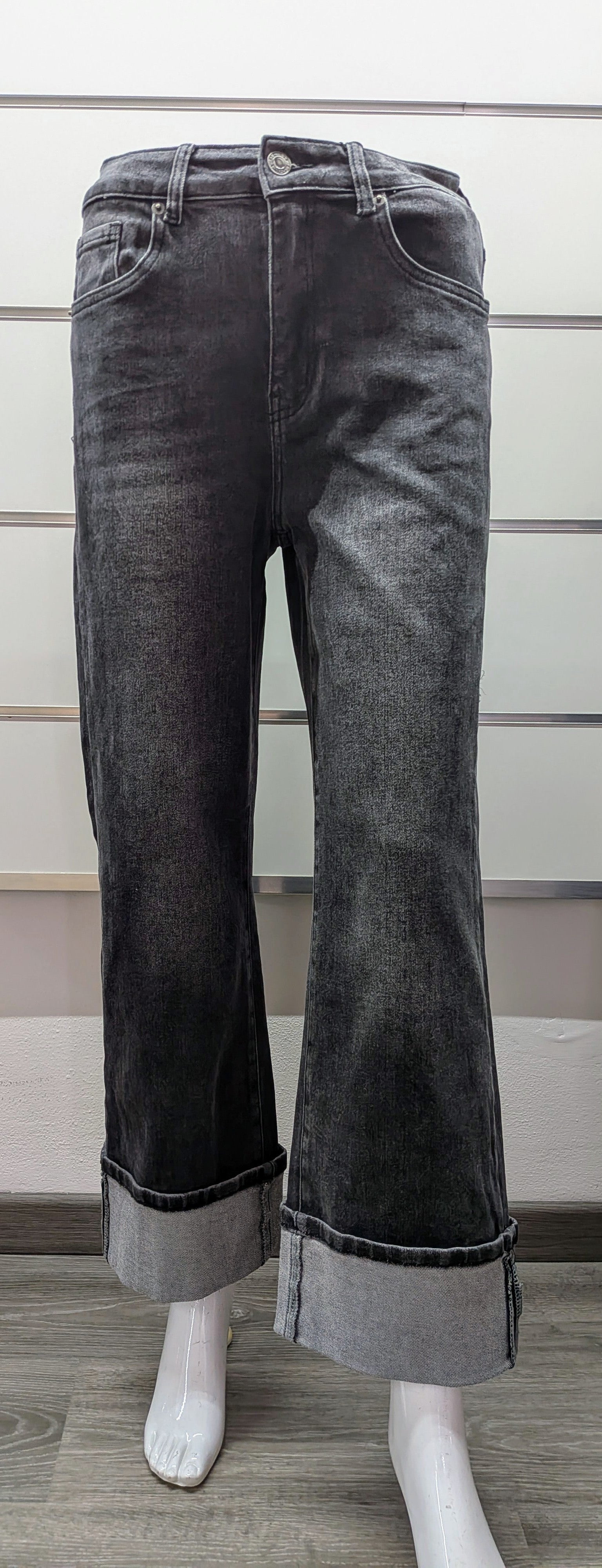 Jeans nero sabbiato con risvolto STORE 55