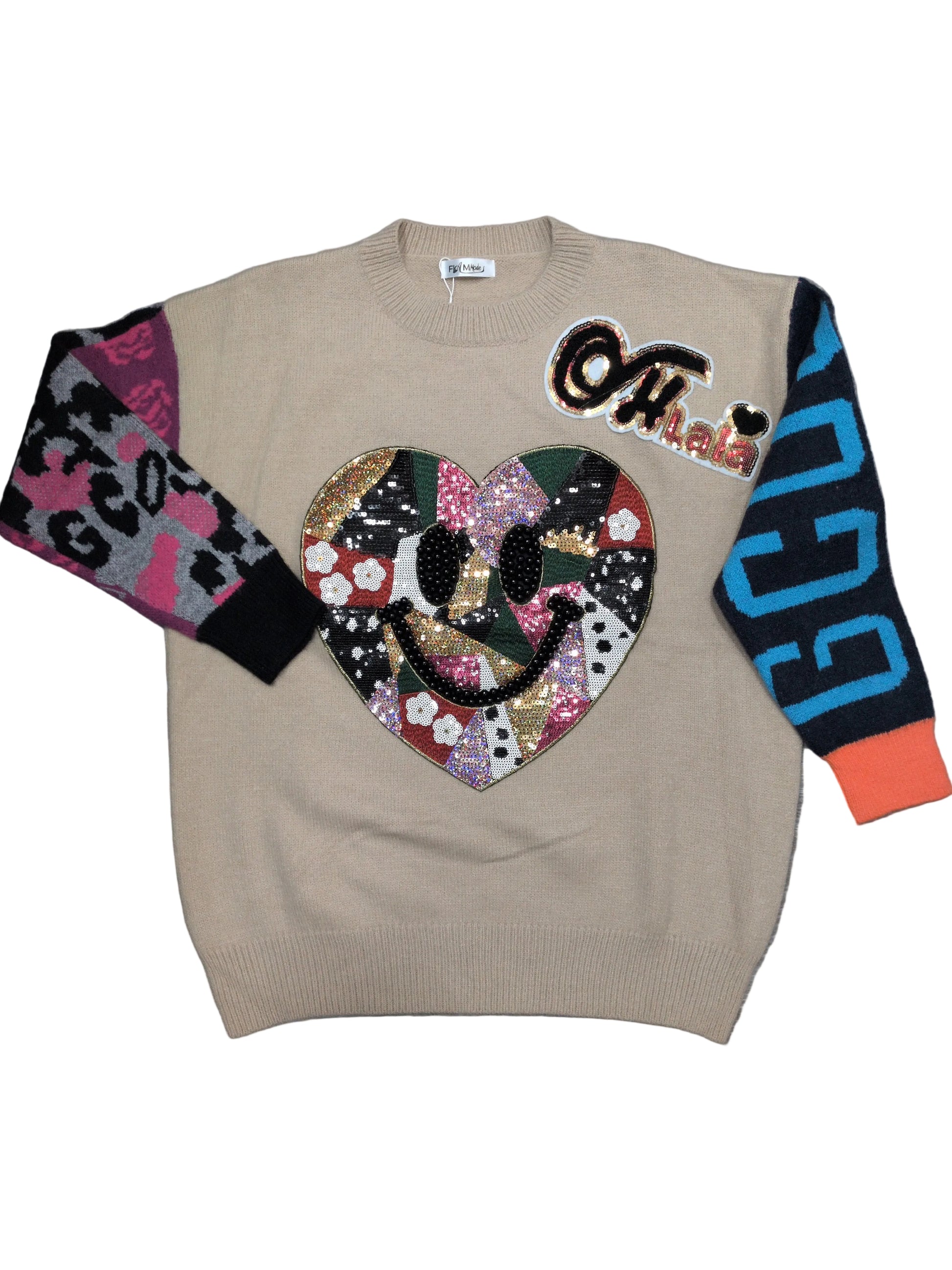 Maglia donna oversize lana con applicazioni e manica contrasto STORE 55