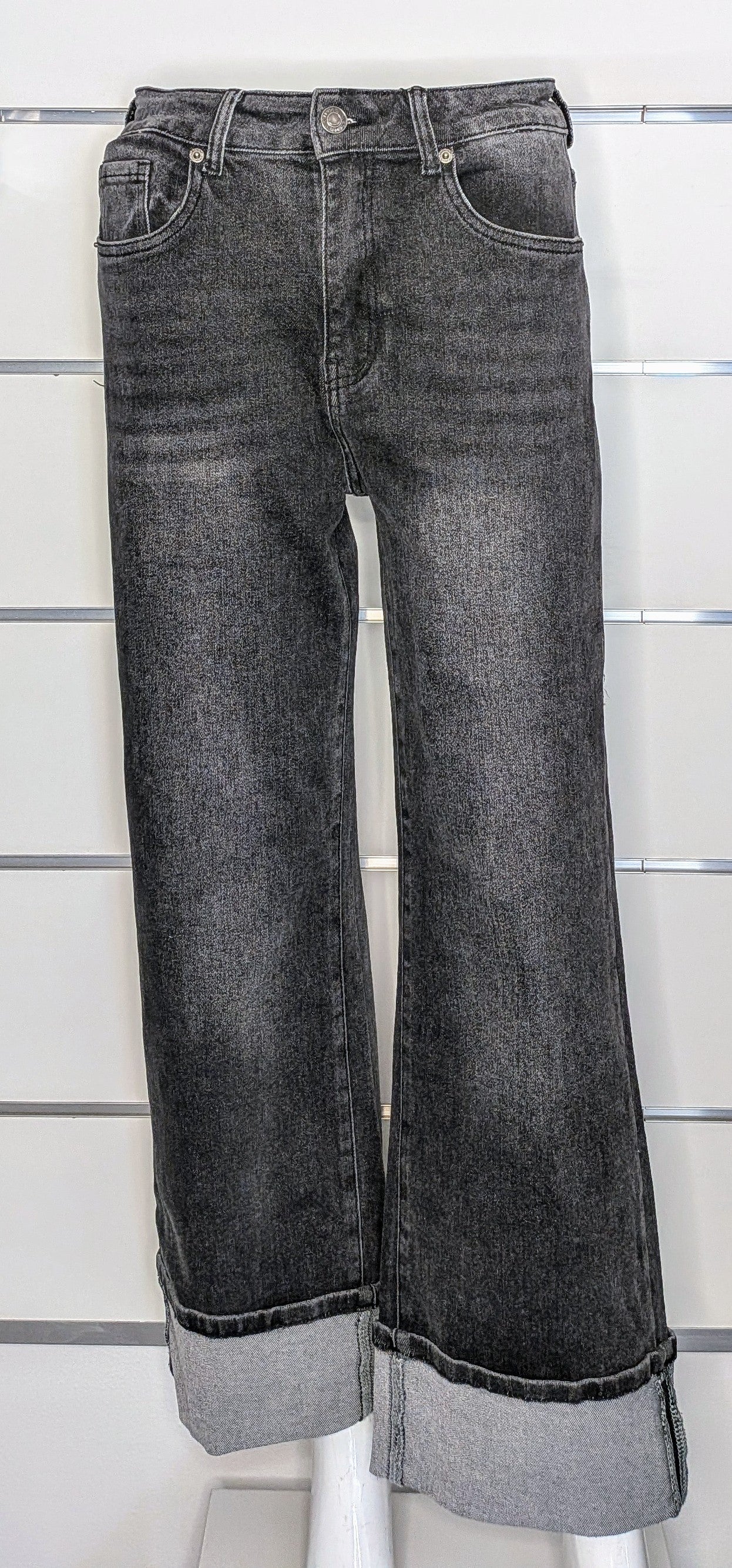 Jeans nero sabbiato con risvolto STORE 55