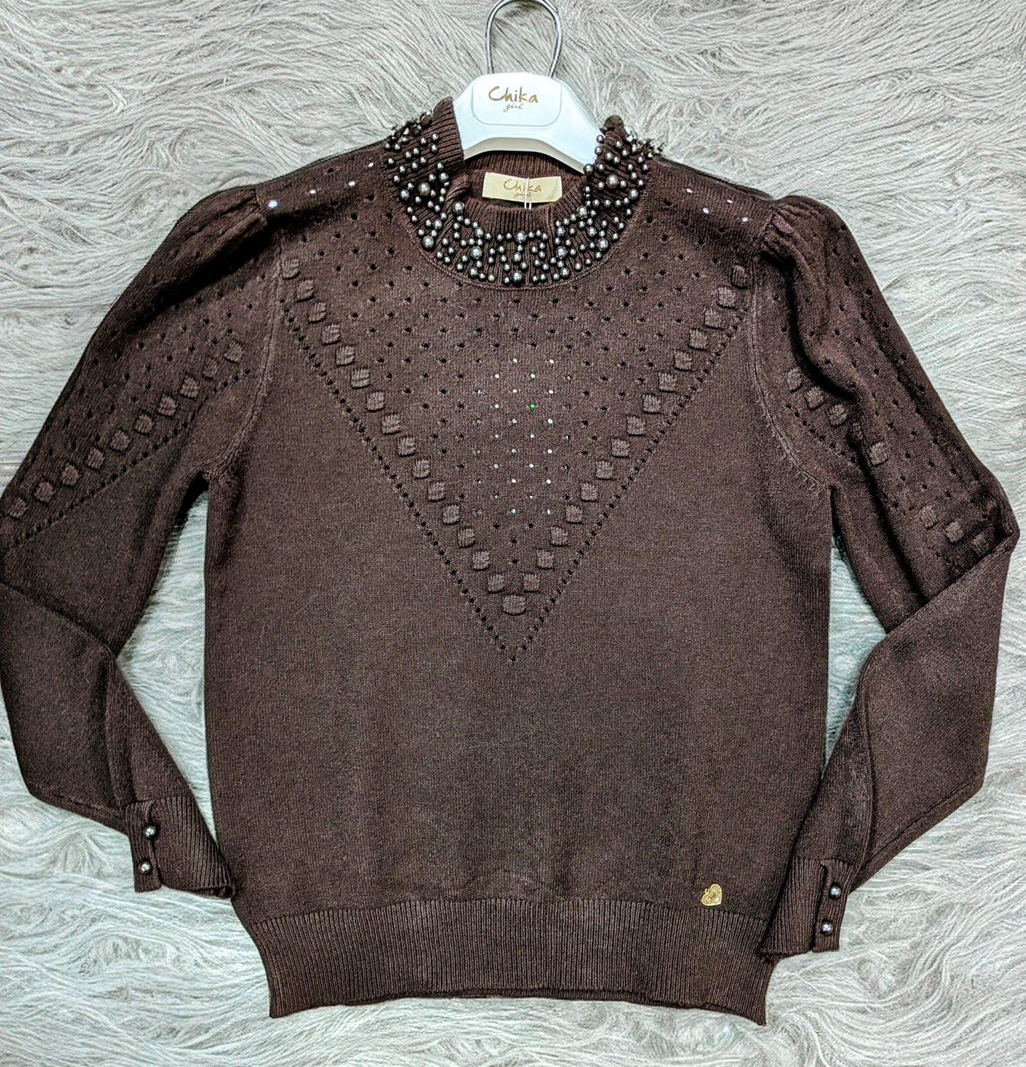 Maglia donna lana traforata con perle taglia unica STORE 55